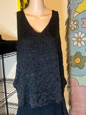 Y2K Black Beaded Wrap Silk Blend Tank Top